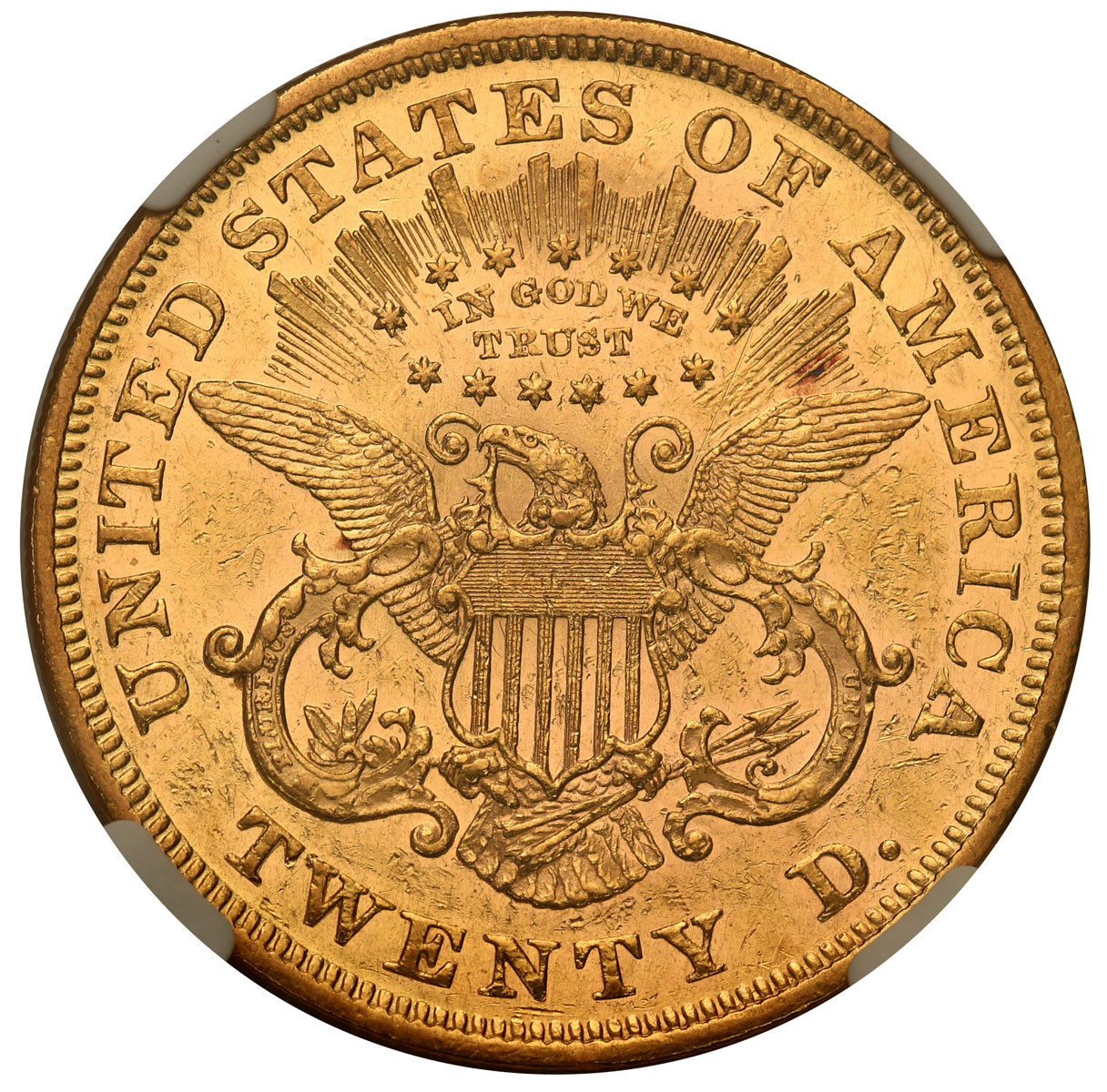 USA. 20 dolarów 1866 MOTTO, Filadelfia NGC AU58 RZADKOŚĆ